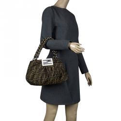 Pre Owned Fendi Tobacco Zucca Canvas Small Mia Shoulder Bag