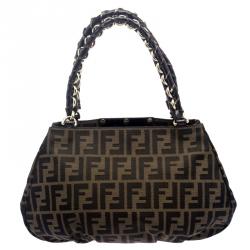 Pre Owned Fendi Tobacco Zucca Canvas Small Mia Shoulder Bag