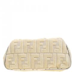 Pre Owned Fendi Cream Zucca Fabric Folded Clutch