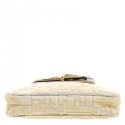 Pre Owned Fendi Cream Zucca Fabric Folded Clutch