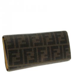 Pre Owned Fendi Tobacco Zucca Canvas Continental Flap Wallet