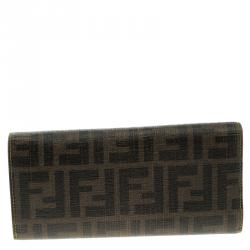 Pre Owned Fendi Tobacco Zucca Canvas Continental Flap Wallet