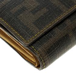 Pre Owned Fendi Tobacco Zucca Canvas Continental Flap Wallet