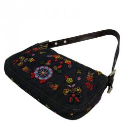 Pre Owned حقيبة كتف فندي باغويت مزخرفة دنيم زرقاء