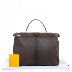Pre Owned Fendi Dark Beige Ombre Leather Large Peekaboo Top Handle Bag