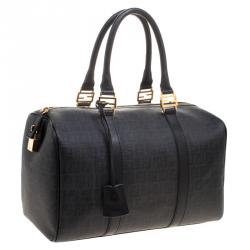 Pre Owned Fendi Black Zucchino Canvas Forever Bauletto Boston Bag