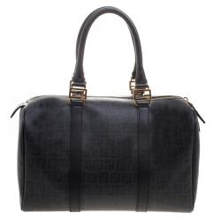 Pre Owned Fendi Black Zucchino Canvas Forever Bauletto Boston Bag