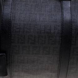 Pre Owned Fendi Black Zucchino Canvas Forever Bauletto Boston Bag