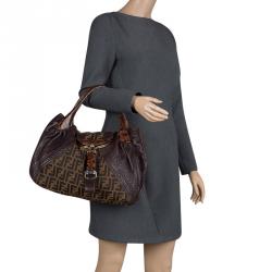 Pre Owned Fendi Tobacco Zucca Canvas and Leather Spy Bag