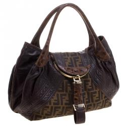 Pre Owned Fendi Tobacco Zucca Canvas and Leather Spy Bag