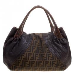 Pre Owned Fendi Tobacco Zucca Canvas and Leather Spy Bag