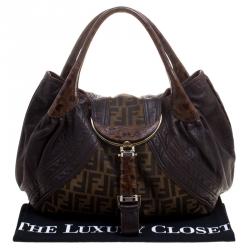 Pre Owned Fendi Tobacco Zucca Canvas and Leather Spy Bag