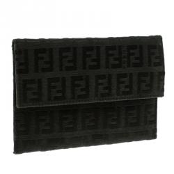 Pre Owned Fendi Black Zucchino Canvas Wallet