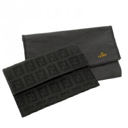 Pre Owned Fendi Black Zucchino Canvas Wallet