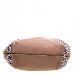 Pre Owned Fendi Beige Textured Leather Large Beaded Spy Hobo