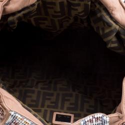Pre Owned Fendi Beige Textured Leather Large Beaded Spy Hobo