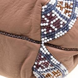 Pre Owned Fendi Beige Textured Leather Large Beaded Spy Hobo