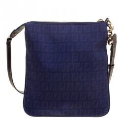 Pre Owned Fendi Blue Zucchino Canvas Crossbody Bag