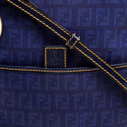 Pre Owned Fendi Blue Zucchino Canvas Crossbody Bag