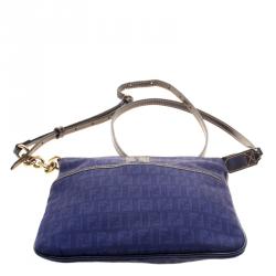 Pre Owned Fendi Blue Zucchino Canvas Crossbody Bag
