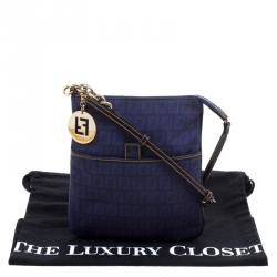 Pre Owned Fendi Blue Zucchino Canvas Crossbody Bag