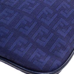 Pre Owned Fendi Blue Zucchino Canvas Crossbody Bag