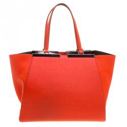 Pre Owned Fendi Orange Leather Large 3Jours Tote