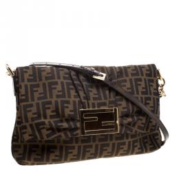 Pre Owned Fendi Tobacco Zucca Canvas Mia Crossbody Bag