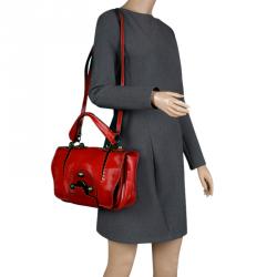 Pre Owned Fendi Red Patent Leather Secret Code Top Handle Bag