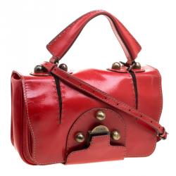 Pre Owned Fendi Red Patent Leather Secret Code Top Handle Bag