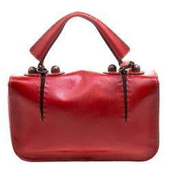 Pre Owned Fendi Red Patent Leather Secret Code Top Handle Bag