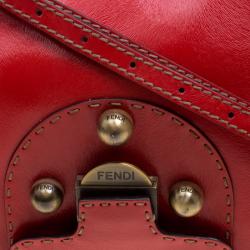 Pre Owned Fendi Red Patent Leather Secret Code Top Handle Bag