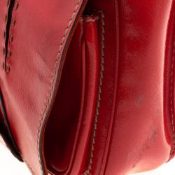 Pre Owned Fendi Red Patent Leather Secret Code Top Handle Bag