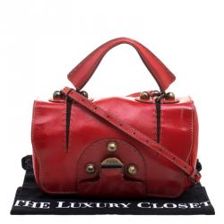 Pre Owned Fendi Red Patent Leather Secret Code Top Handle Bag