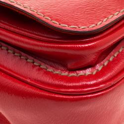 Pre Owned Fendi Red Patent Leather Secret Code Top Handle Bag