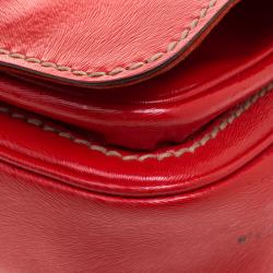 Pre Owned Fendi Red Patent Leather Secret Code Top Handle Bag