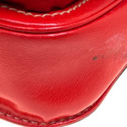 Pre Owned Fendi Red Patent Leather Secret Code Top Handle Bag
