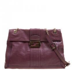 Fendi Burgundy Leather Maxi Baguette Flap Shoulder Bag