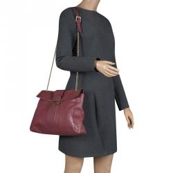 Fendi Burgundy Leather Maxi Baguette Flap Shoulder Bag
