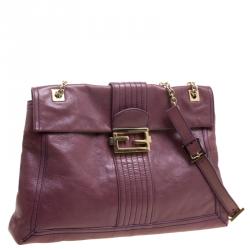 Fendi Burgundy Leather Maxi Baguette Flap Shoulder Bag