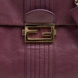 Fendi Burgundy Leather Maxi Baguette Flap Shoulder Bag