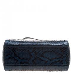 Pre Owned Fendi Navy Blue Python Mini Peekaboo Top Handle Bag