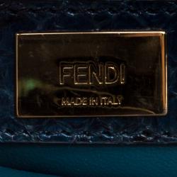 Pre Owned Fendi Navy Blue Python Mini Peekaboo Top Handle Bag