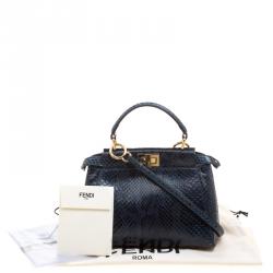 Pre Owned Fendi Navy Blue Python Mini Peekaboo Top Handle Bag