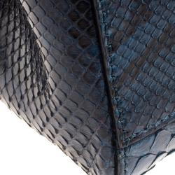 Pre Owned Fendi Navy Blue Python Mini Peekaboo Top Handle Bag