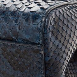 Pre Owned Fendi Navy Blue Python Mini Peekaboo Top Handle Bag