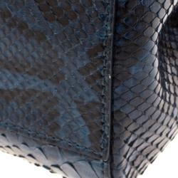 Pre Owned Fendi Navy Blue Python Mini Peekaboo Top Handle Bag