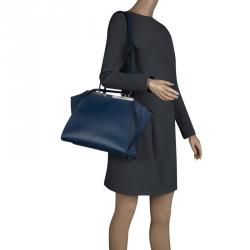 Pre Owned Fendi Navy Blue Leather 3Jours Tote