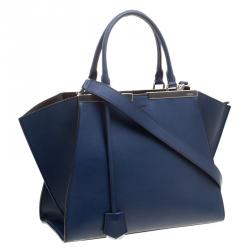 Pre Owned Fendi Navy Blue Leather 3Jours Tote