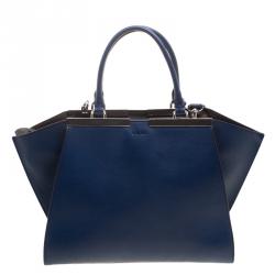 Pre Owned Fendi Navy Blue Leather 3Jours Tote